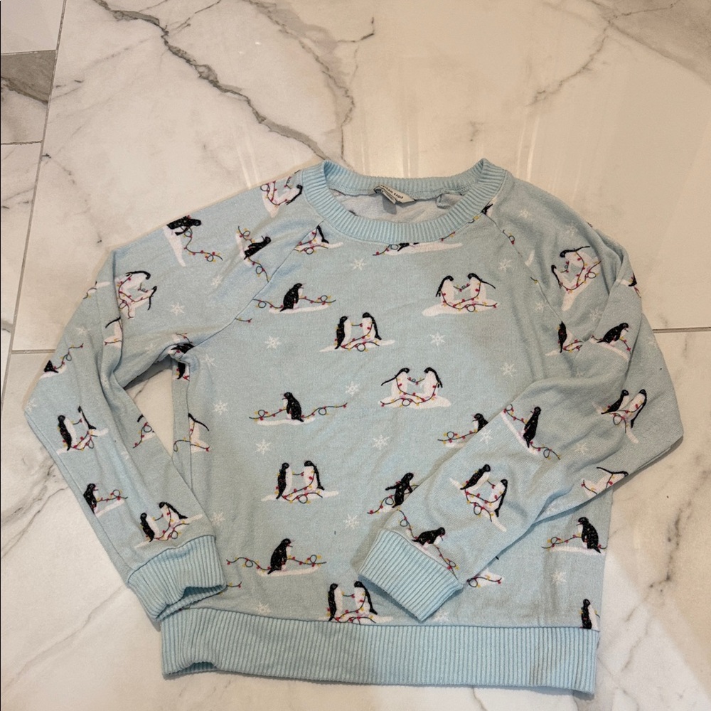 American Eagle Outfitters Light Blue Penguin Pajama Top